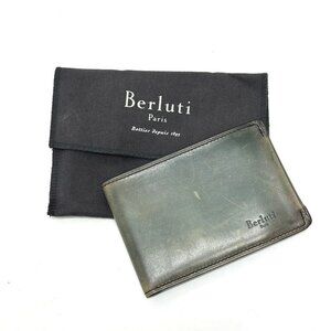 Berluti logo Bi-fold short mini wallet Compact Folded wallet Leather Blue Based